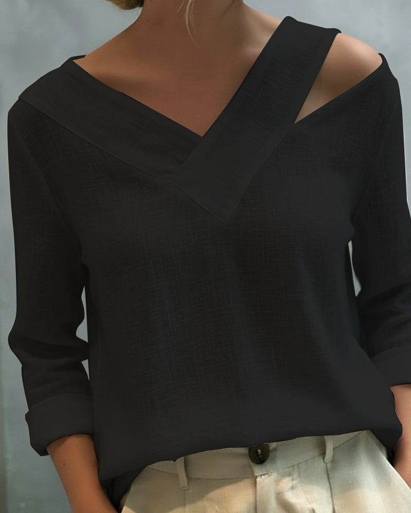 Aria | Women's Long Sleeve Top with Asymmetric V-Neck