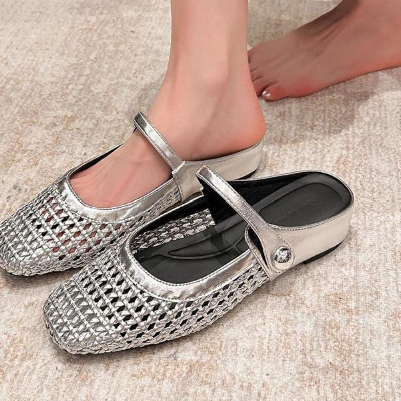 Goldie | Women's Woven Mary Jane Mules - Flat Slip-On Shoes