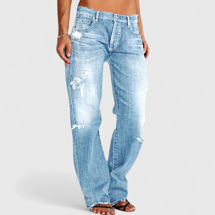 Sadie | Women's Distressed Straight Leg Jeans with Low Rise
