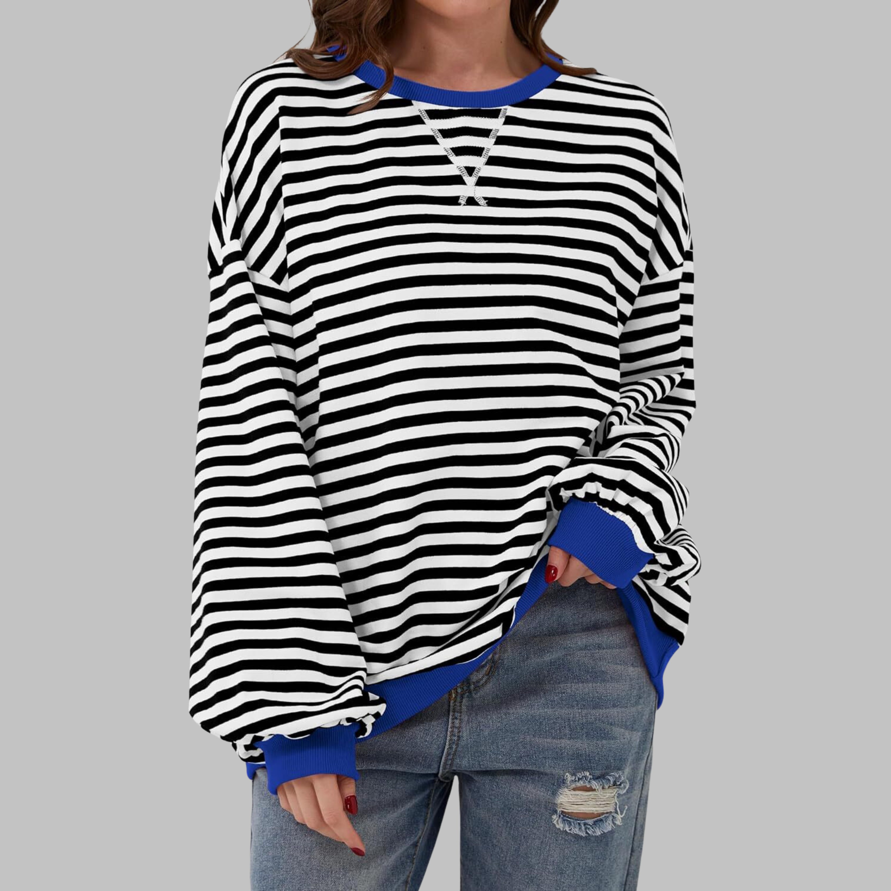 Poppy | Women's Oversized Striped Crewneck Sweatshirt with Long Sleeves