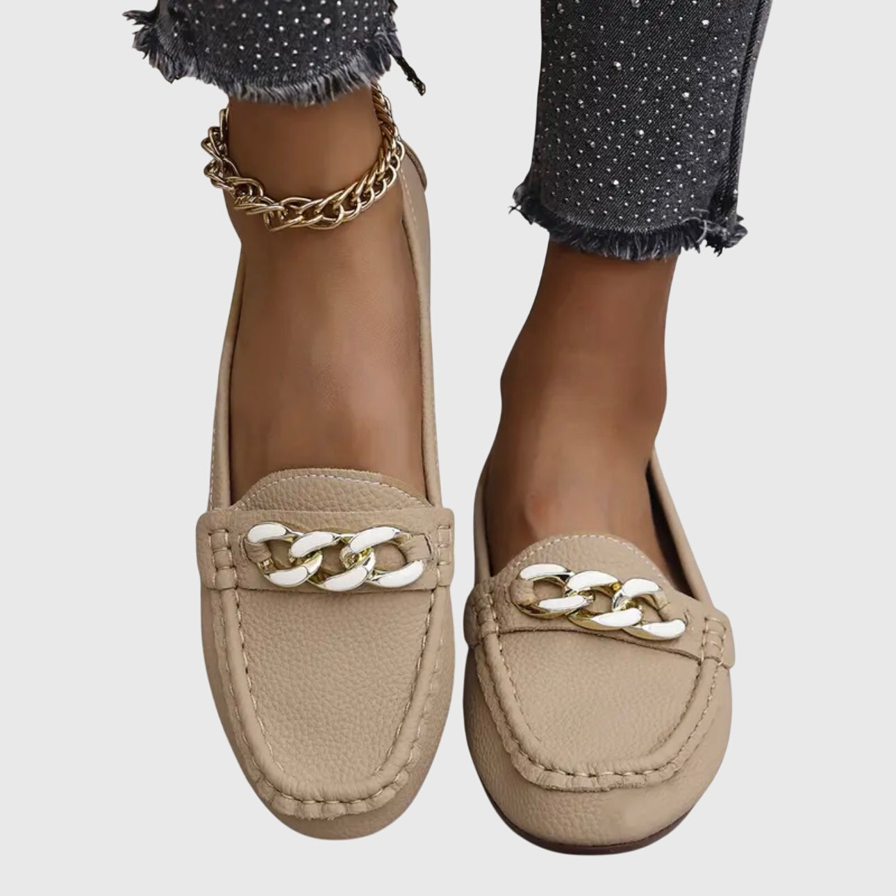 Harlow | Women's Casual Slip-On Loafers with Gold Chain Accent