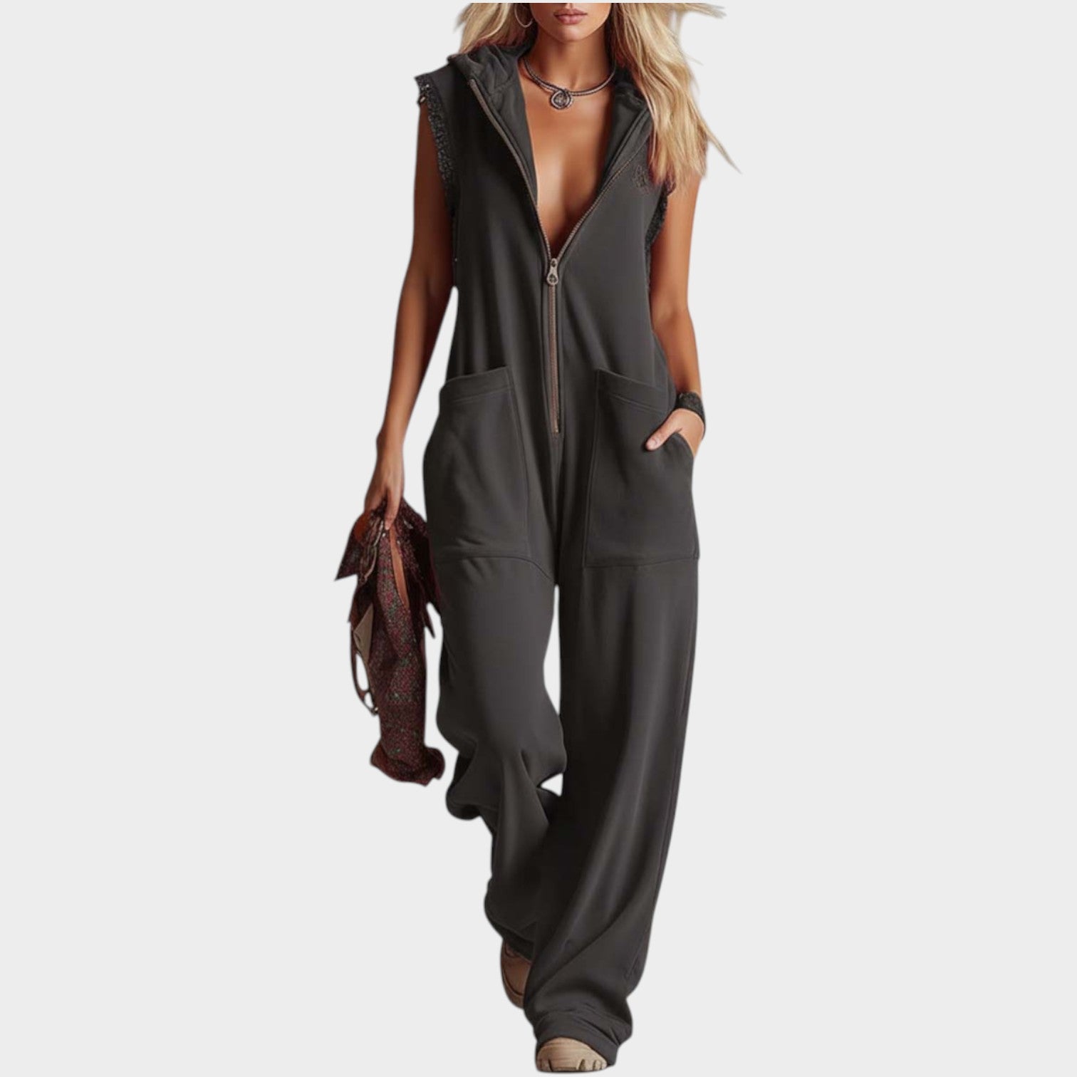 Relaxed Zip-Up Hooded Jumpsuit