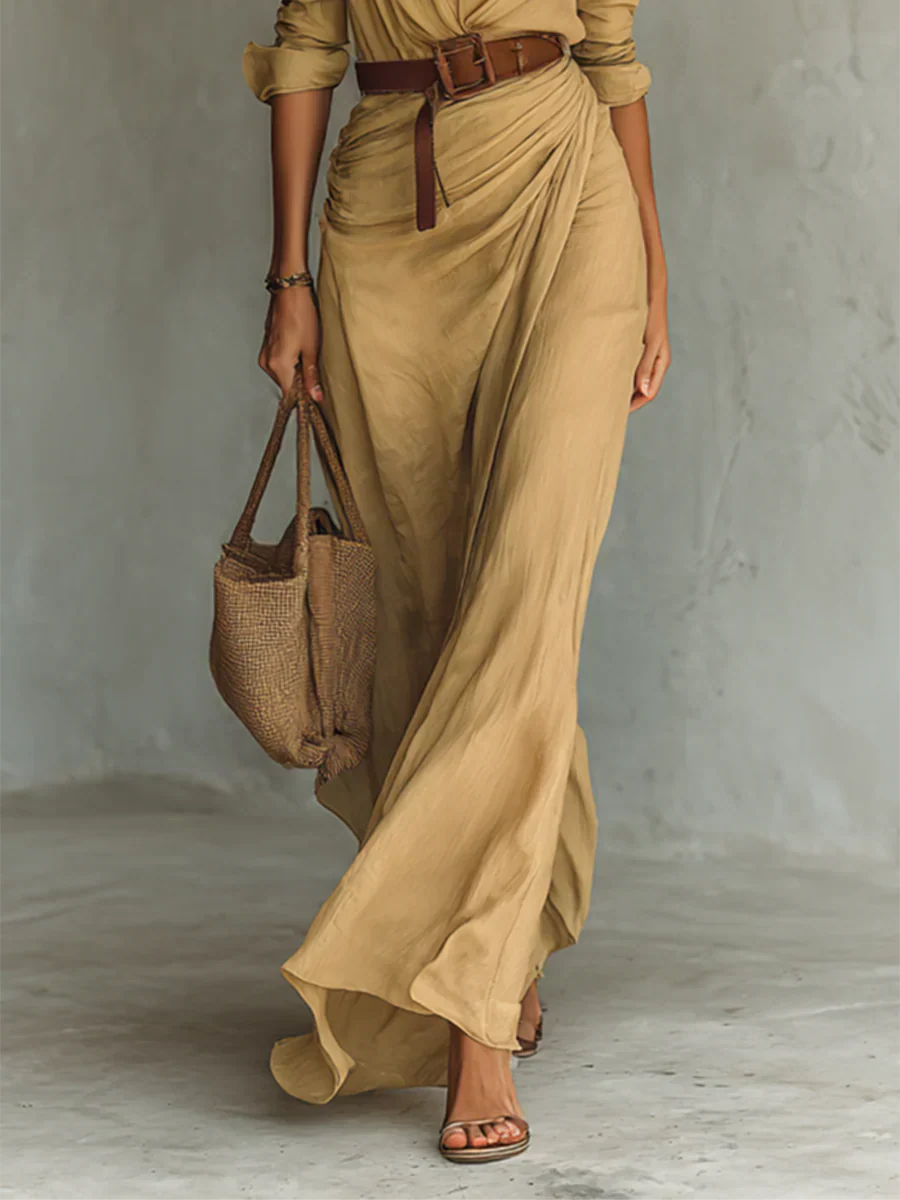 Lydia™ | Belted Maxi Dress with Long Sleeve Lapel