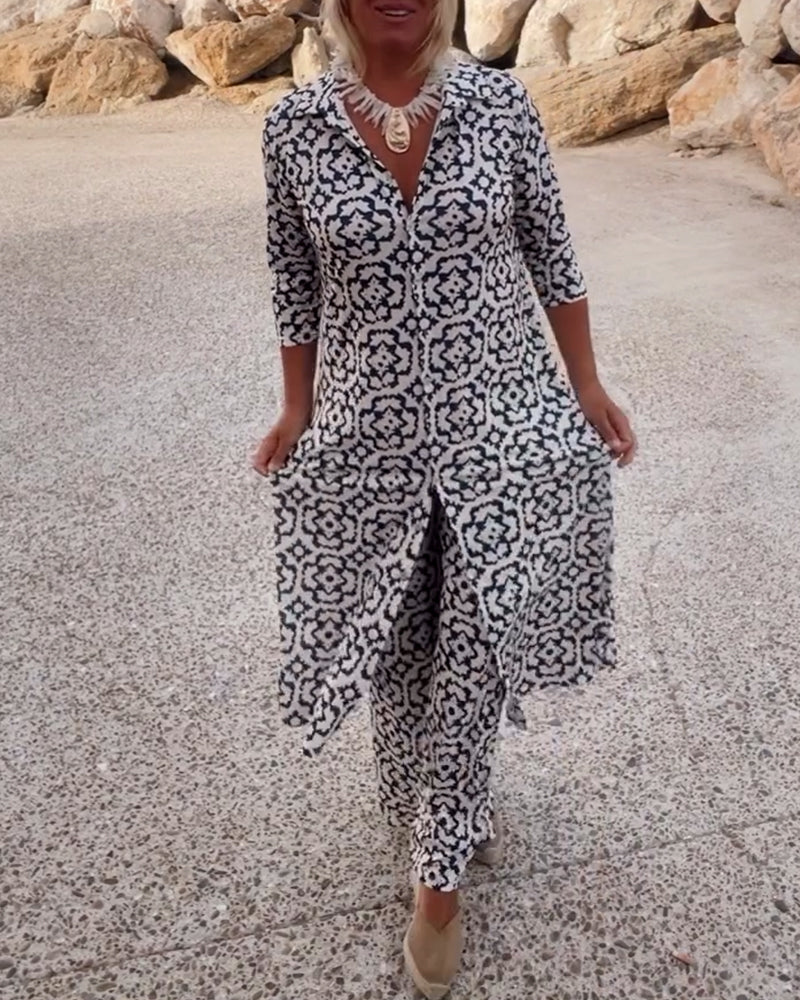 Mosa | Women's Longline Printed Shirt & Straight-Leg Pants Set
