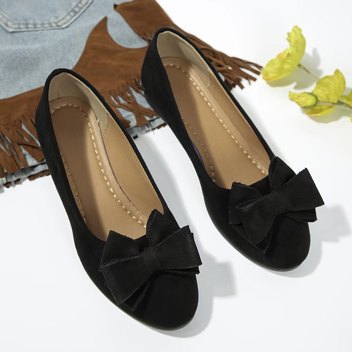Bella | Women's Slip-On Ballet Flats with Bow Detail and Round Toe