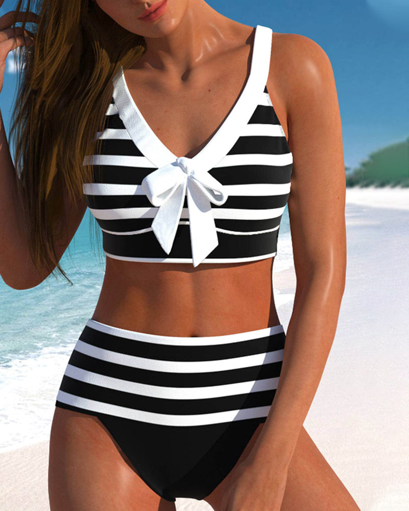 Caroline | Women's Striped High-Waisted Bikini Set
