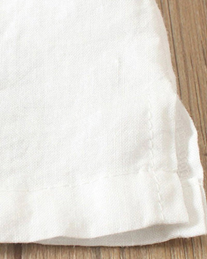 Linen Women's Casual Short Sleeve Top with Button Front and Crew Neck