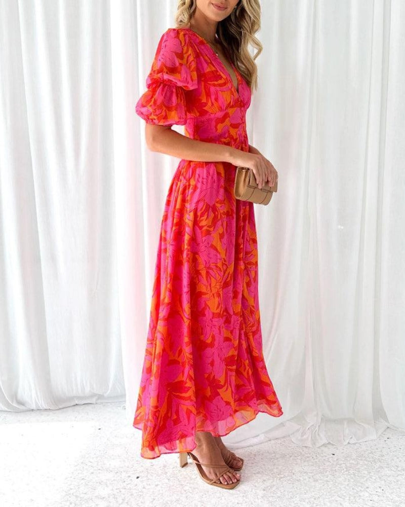 Brittany™ | Chic Red Pink Maxi Dress