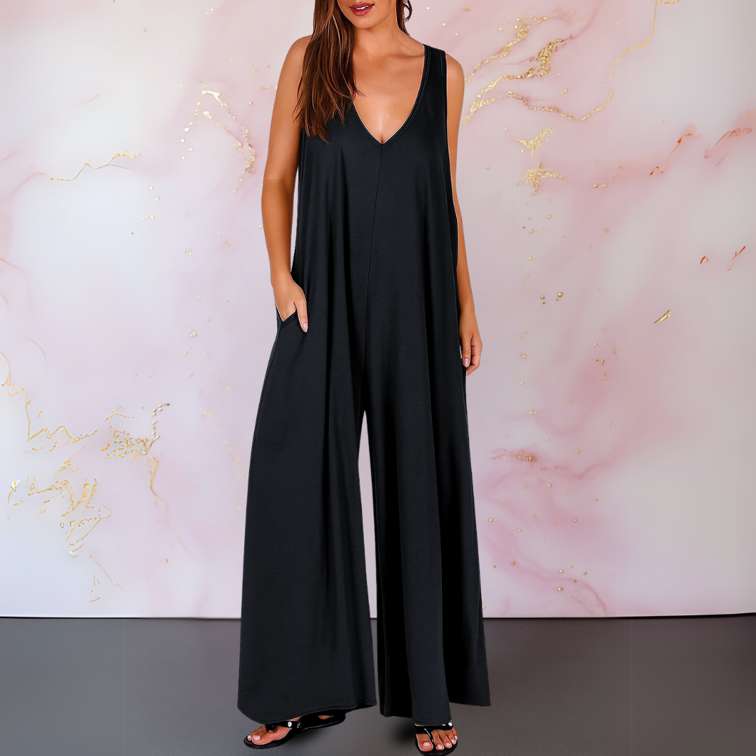 Onyx | Women's Sleeveless V-Neck Wide Leg Jumpsuit with Pockets