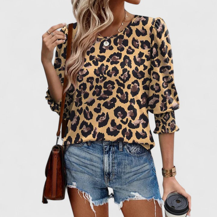 Harper | Women's 3/4 Sleeve Crew Neck Top with Smocked Cuffs