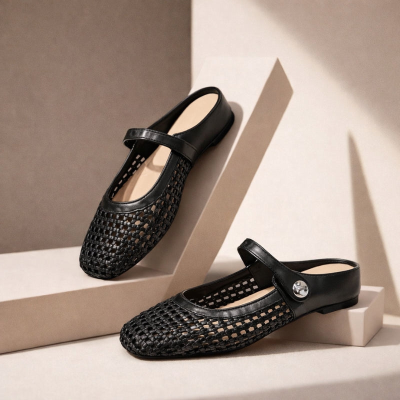 Goldie | Women's Woven Mary Jane Mules - Flat Slip-On Shoes