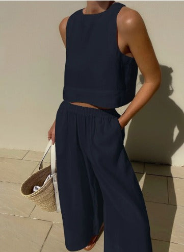 Salina | Women's Two-Piece Crop Top and Wide-Leg Pants Set