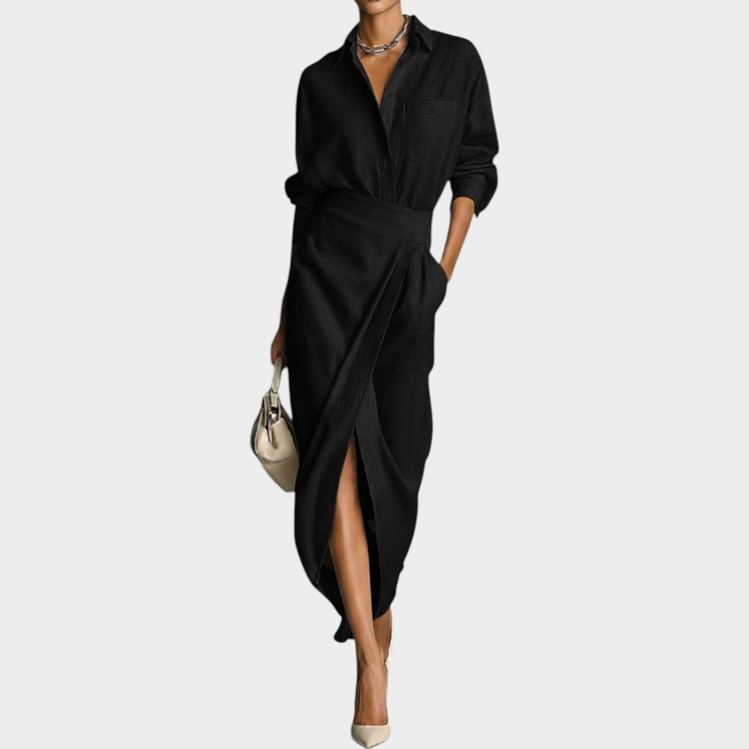 Tailored Wrap Midi Shirt Dress