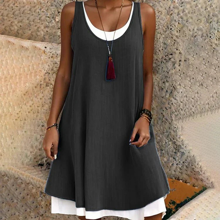 Tessa | Women's Sleeveless Layered Mini Dress with Scoop Neck