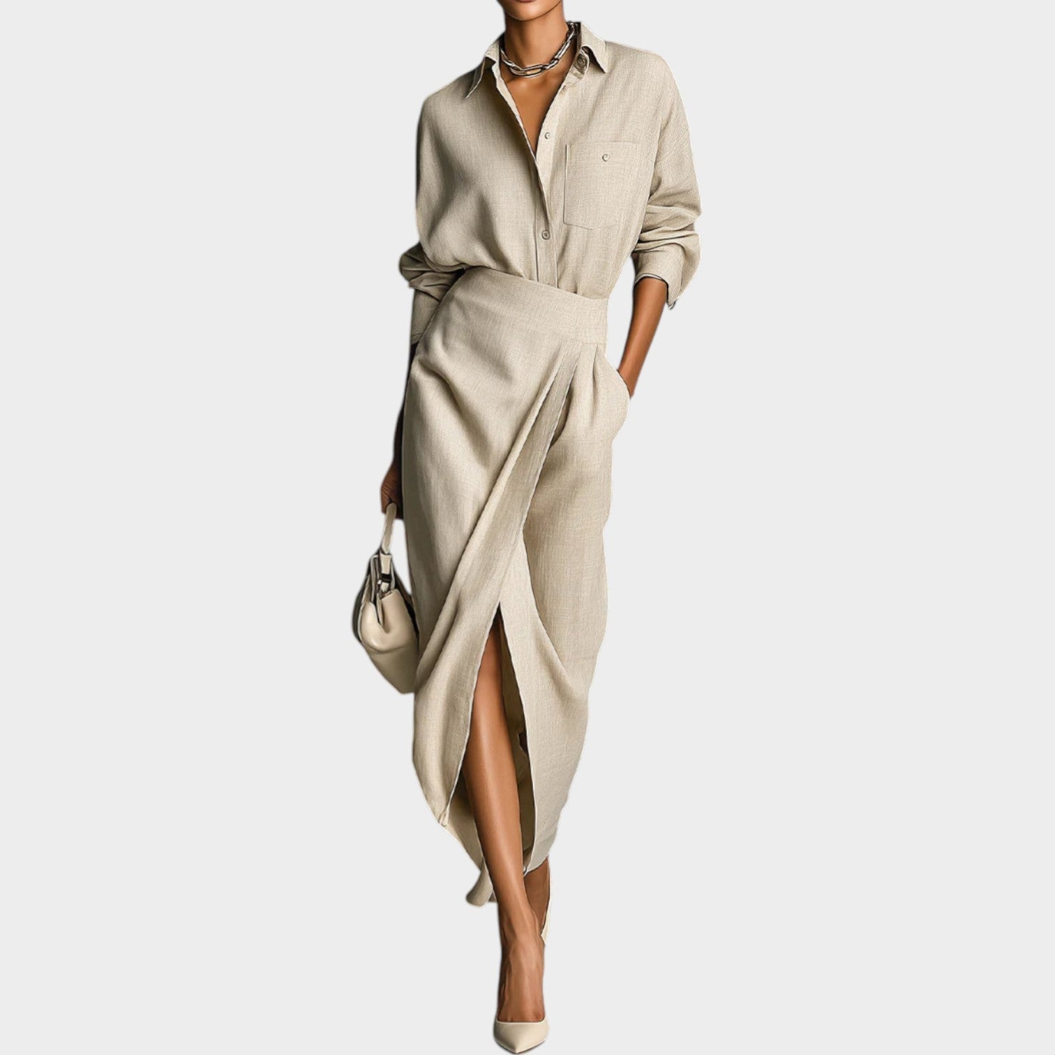 Tailored Wrap Midi Shirt Dress