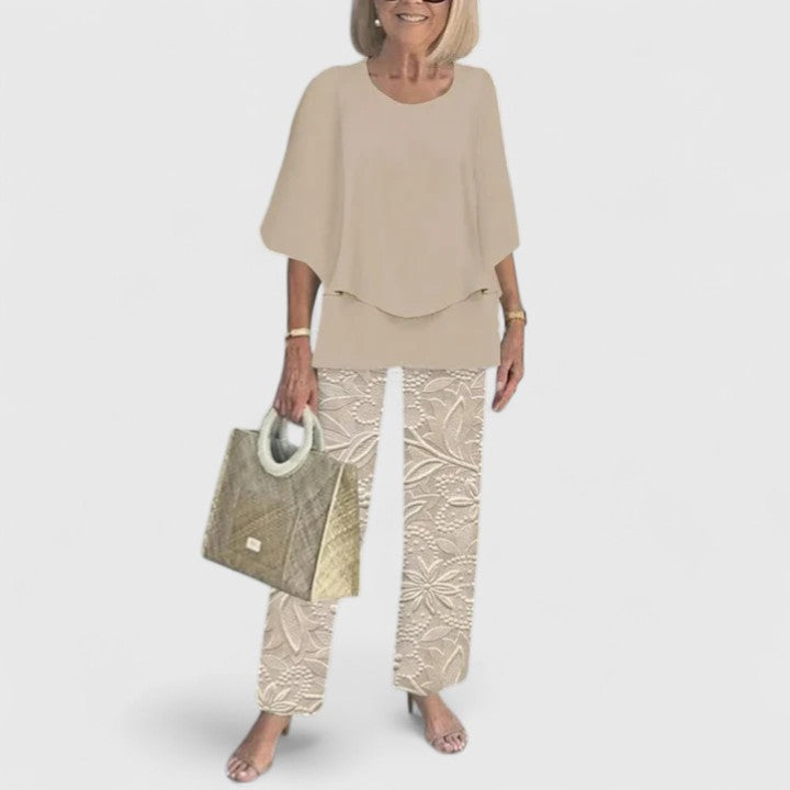 Fern | Women's Floral Print Casual Top & Wide-Leg Pants Ensemble