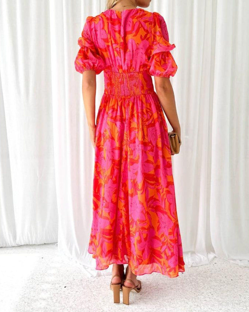 Brittany™ | Chic Red Pink Maxi Dress