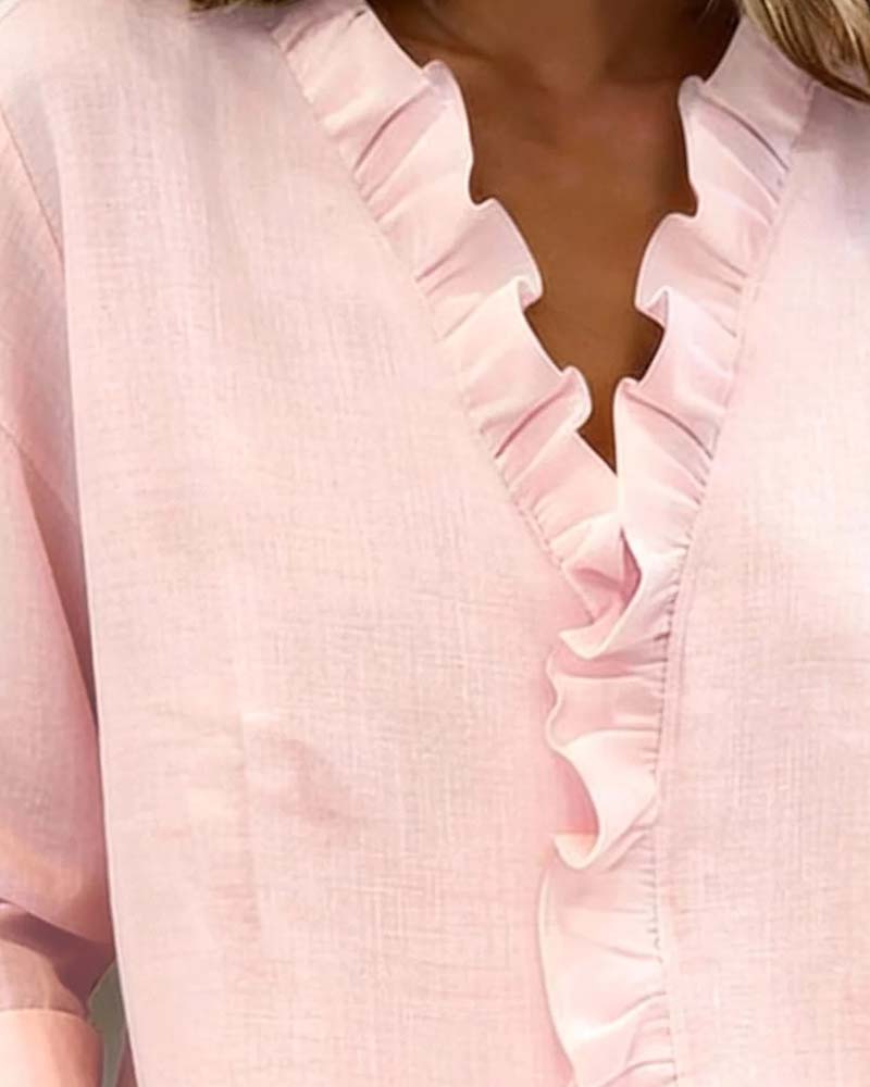 Sophie | Women's Long Sleeve Ruffle V-Neck Blouse for Spring