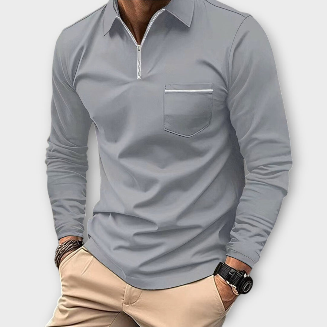 Men’s Long Sleeve Polo Shirt with Half Zip – Modern Fit