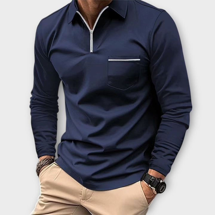 Men’s Long Sleeve Polo Shirt with Half Zip – Modern Fit