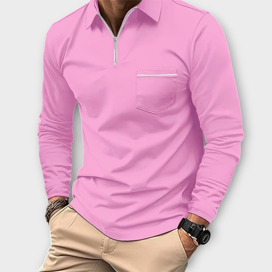 Men’s Long Sleeve Polo Shirt with Half Zip – Modern Fit