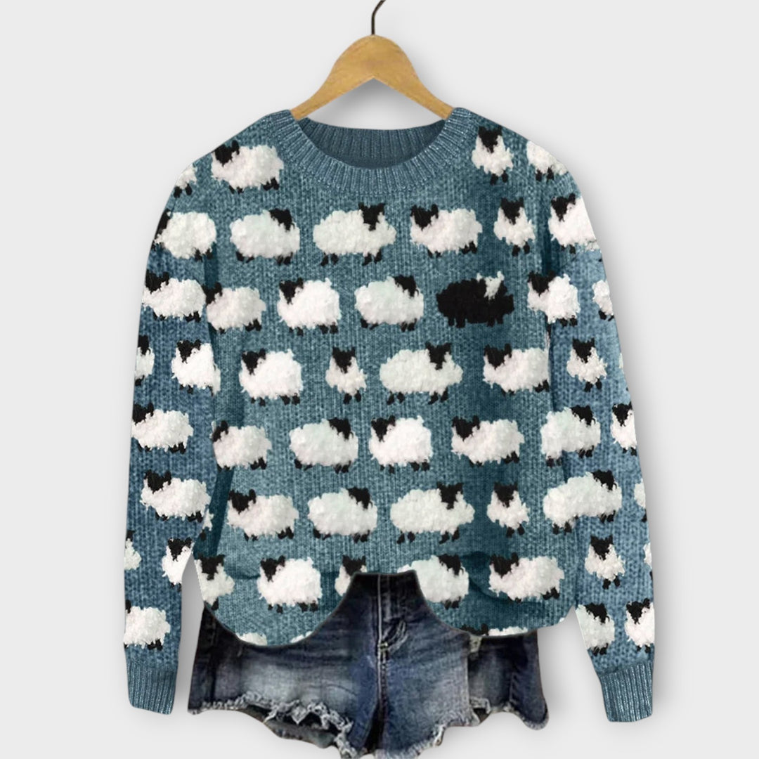 Women’s Relaxed Fit Pullover Sweatshirt with Sheep Desig