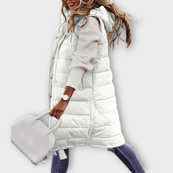 Women’s Long Sleeveless Quilted Vest with Hood