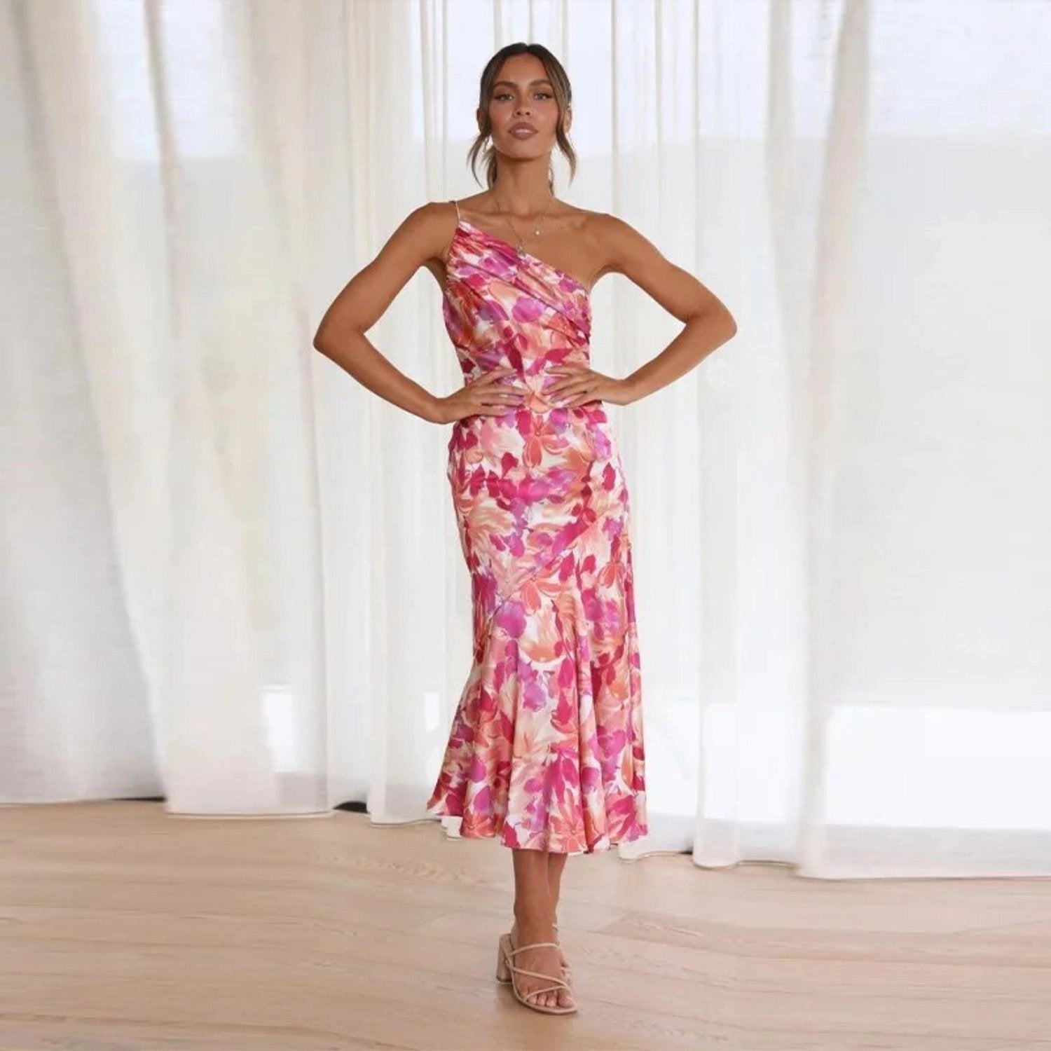 Kathy™ | Women’s Floral Maxi Dress with Asymmetrical Design