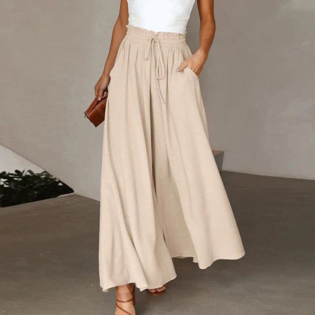 Terra | Women's High-Waisted Wide Leg Pants with Smocked Drawstring