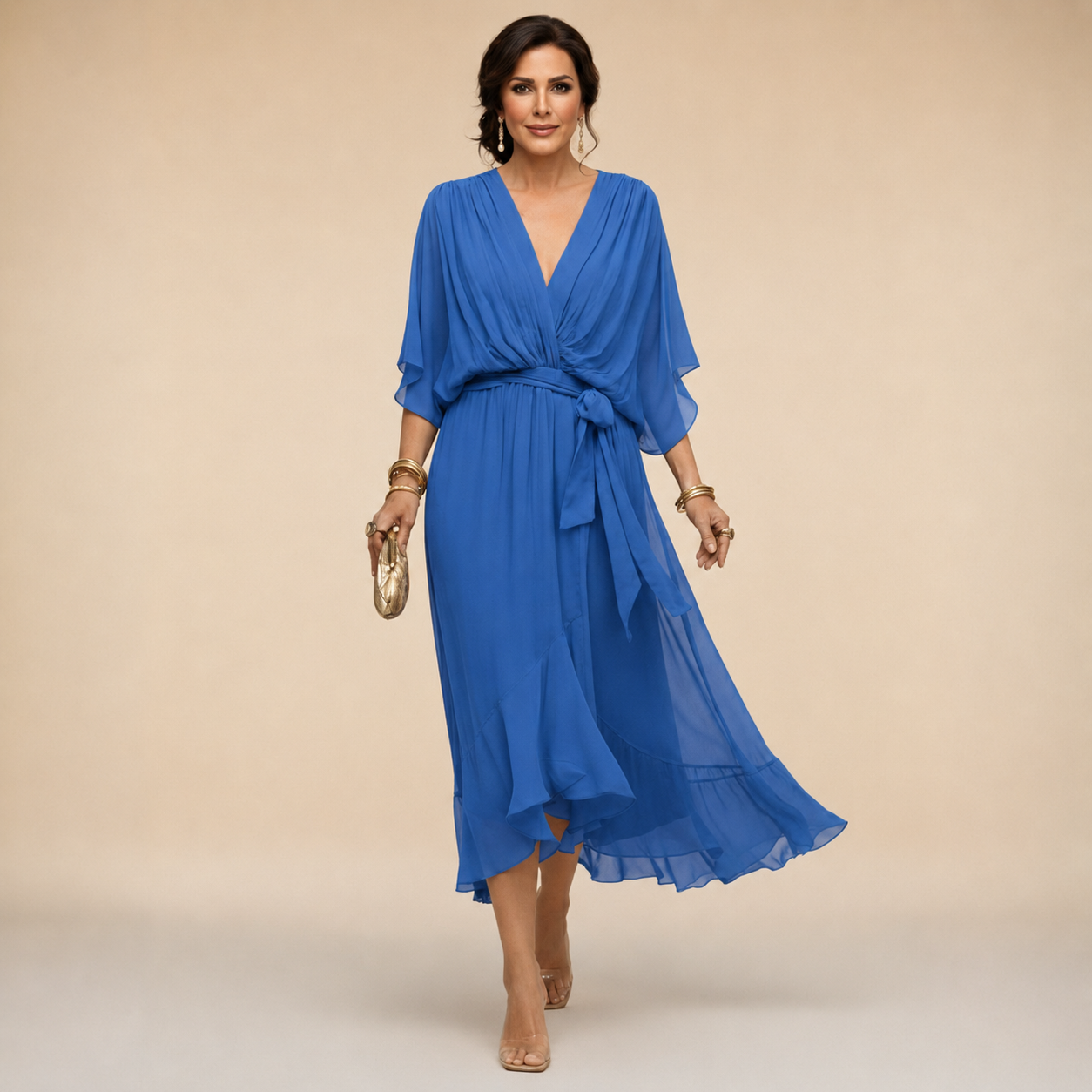 Penelope | Women's V-Neck Wrap Midi Dress" can be rewritten as:

"Penelope | Women's Midi Dress with V-Neck Wrap Design