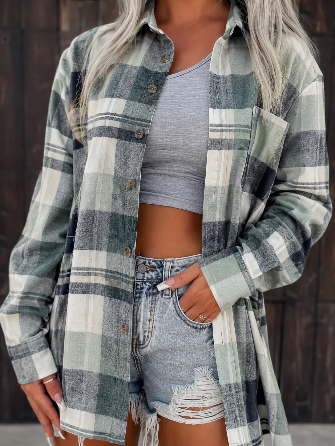 Harper | Women's Oversized Plaid Flannel Shirt with Button Closure