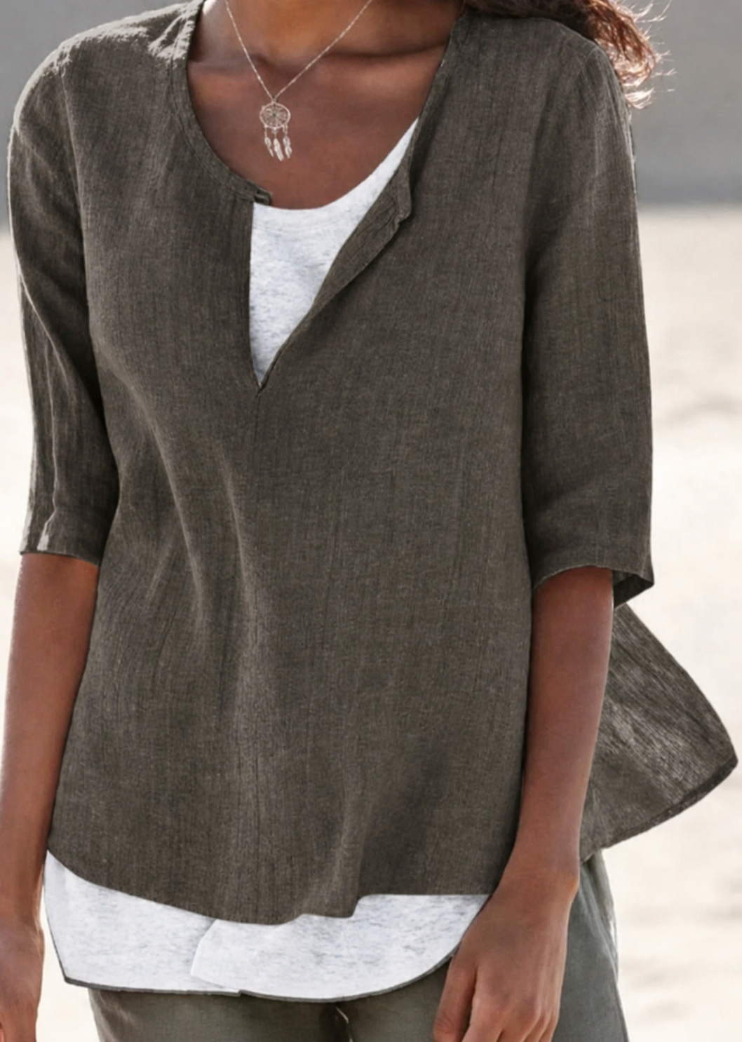 Maya | Women's Casual 3/4 Sleeve Split Neck Blouse