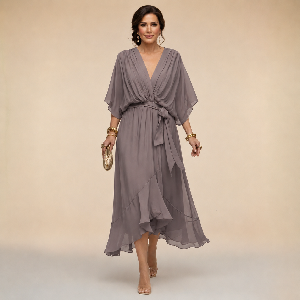 Penelope | Women's V-Neck Wrap Midi Dress" can be rewritten as:

"Penelope | Women's Midi Dress with V-Neck Wrap Design