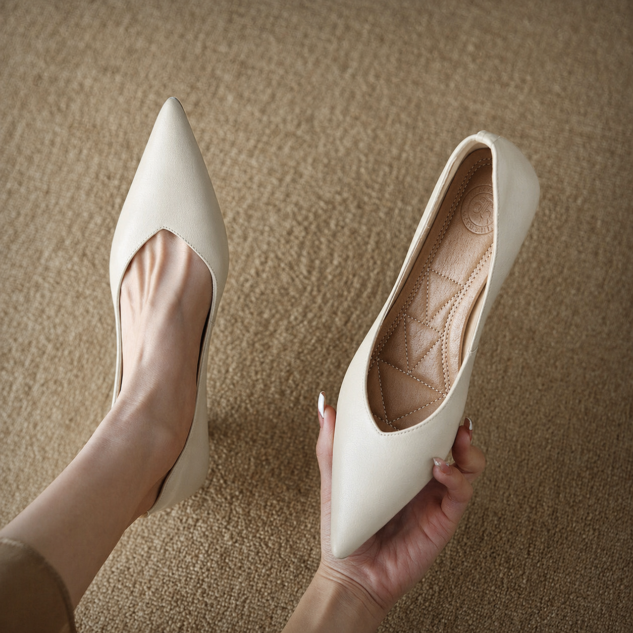 Camille | Women's Slip-On Pointed Toe Pumps with Low Kitten Heel