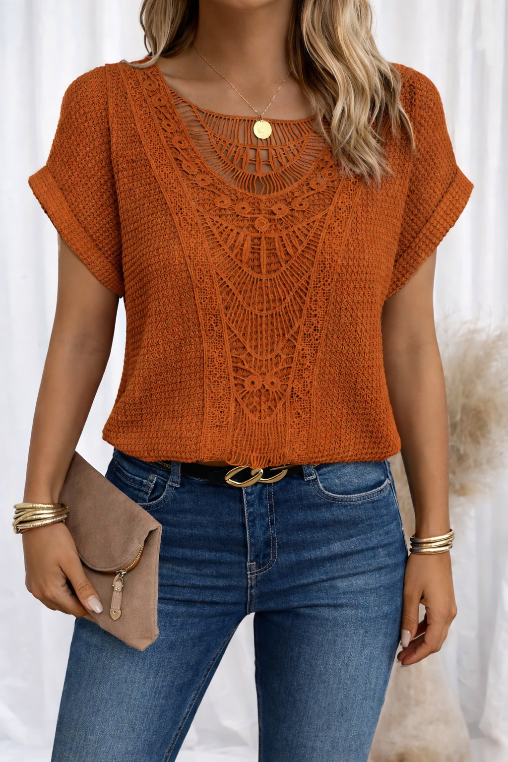 Rosa™ | Round Neck Top with Elegant Lace Trim