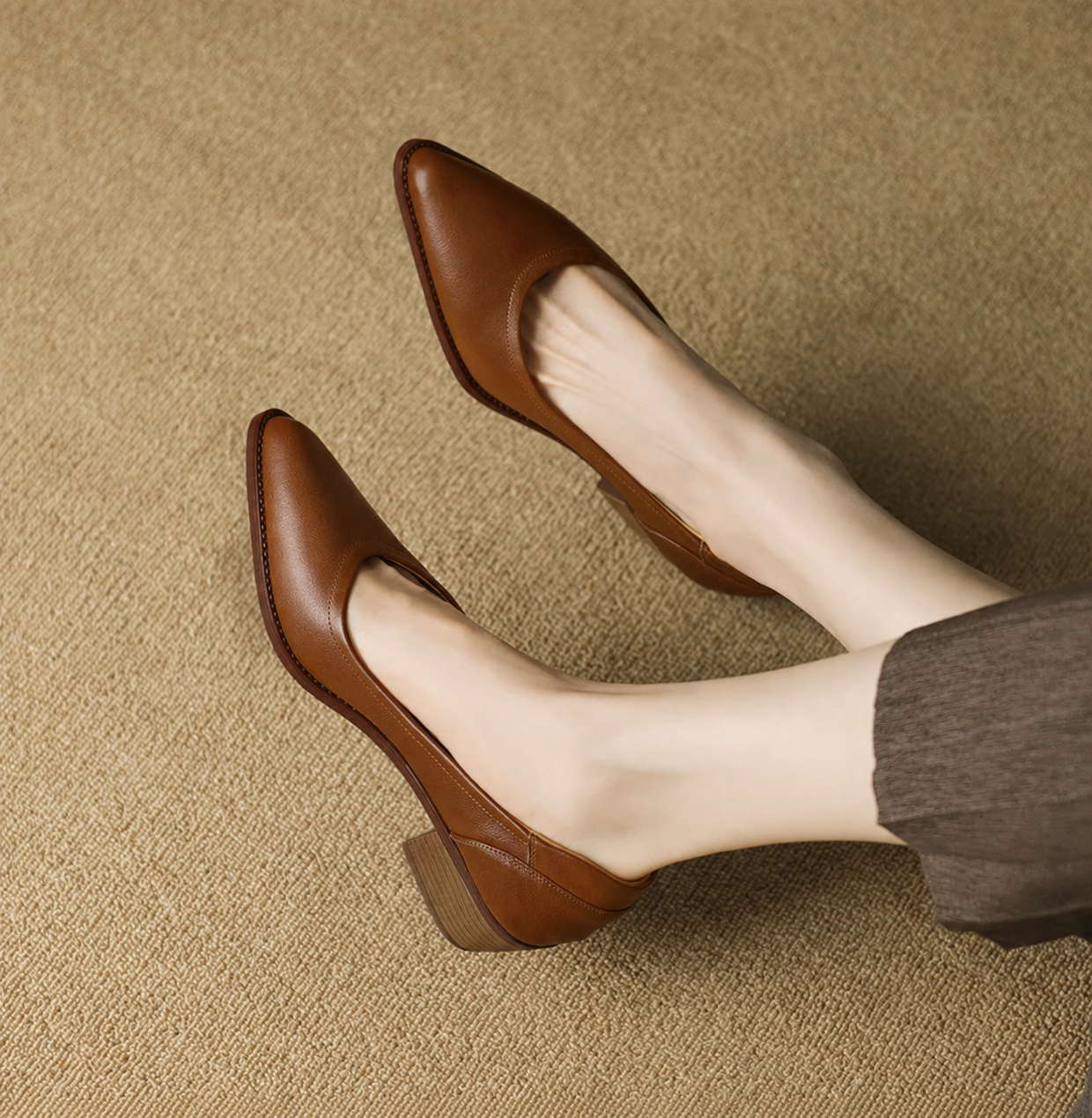 Cora | Women's Slip-On Mid Heel Pumps with Pointed Toe and Block Heel