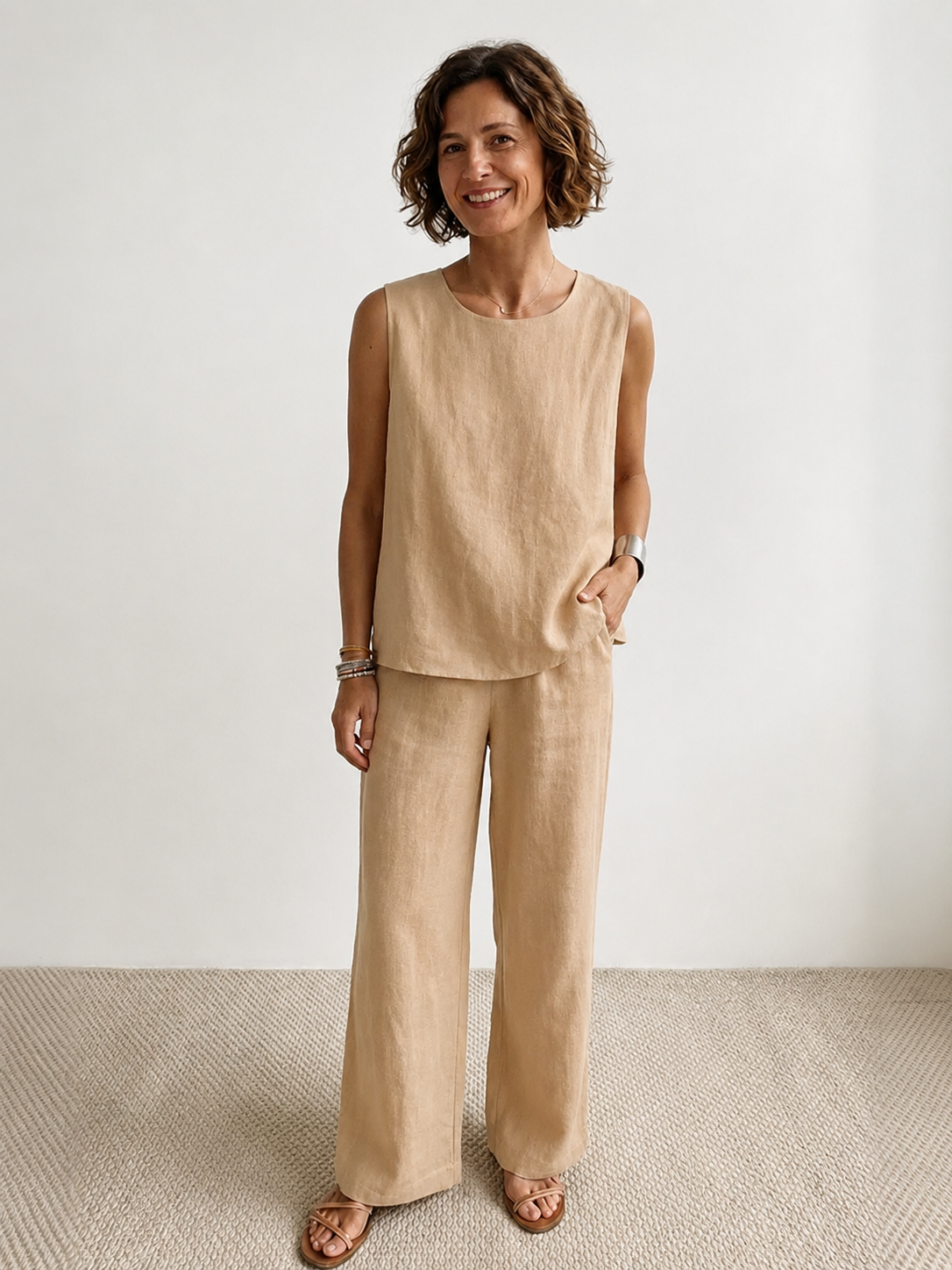 Olivia | Women's Sleeveless Tank and Wide-Leg Pant Set