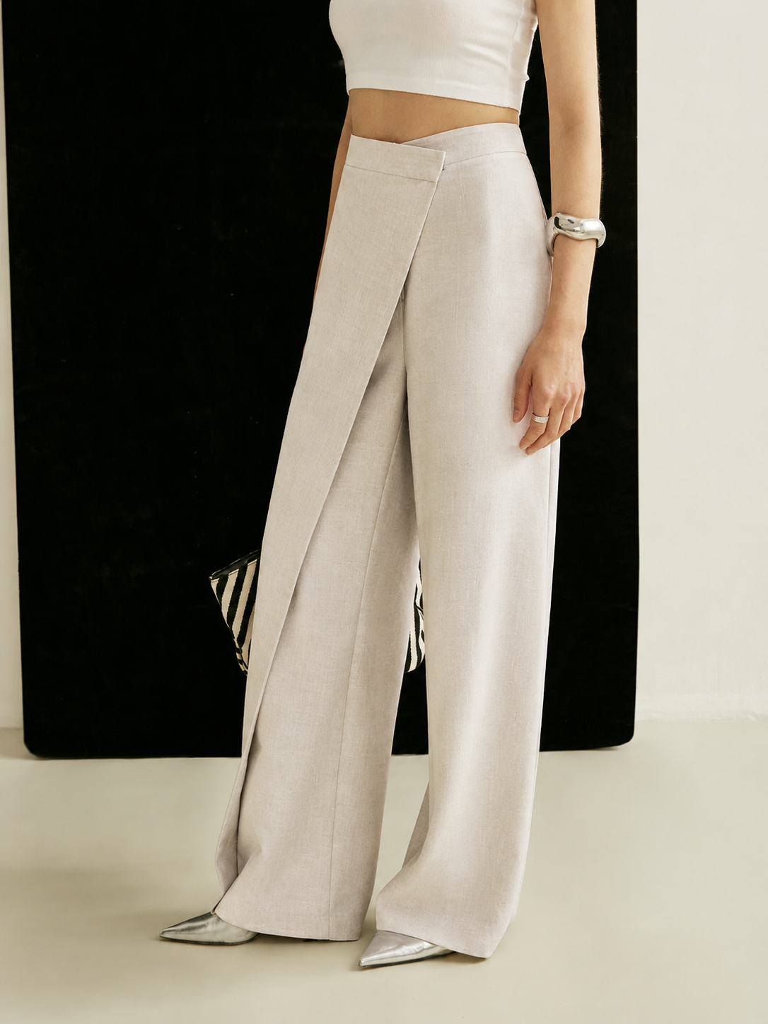 Luna | Women's Asymmetric Wrap High-Waist Wide Leg Trousers