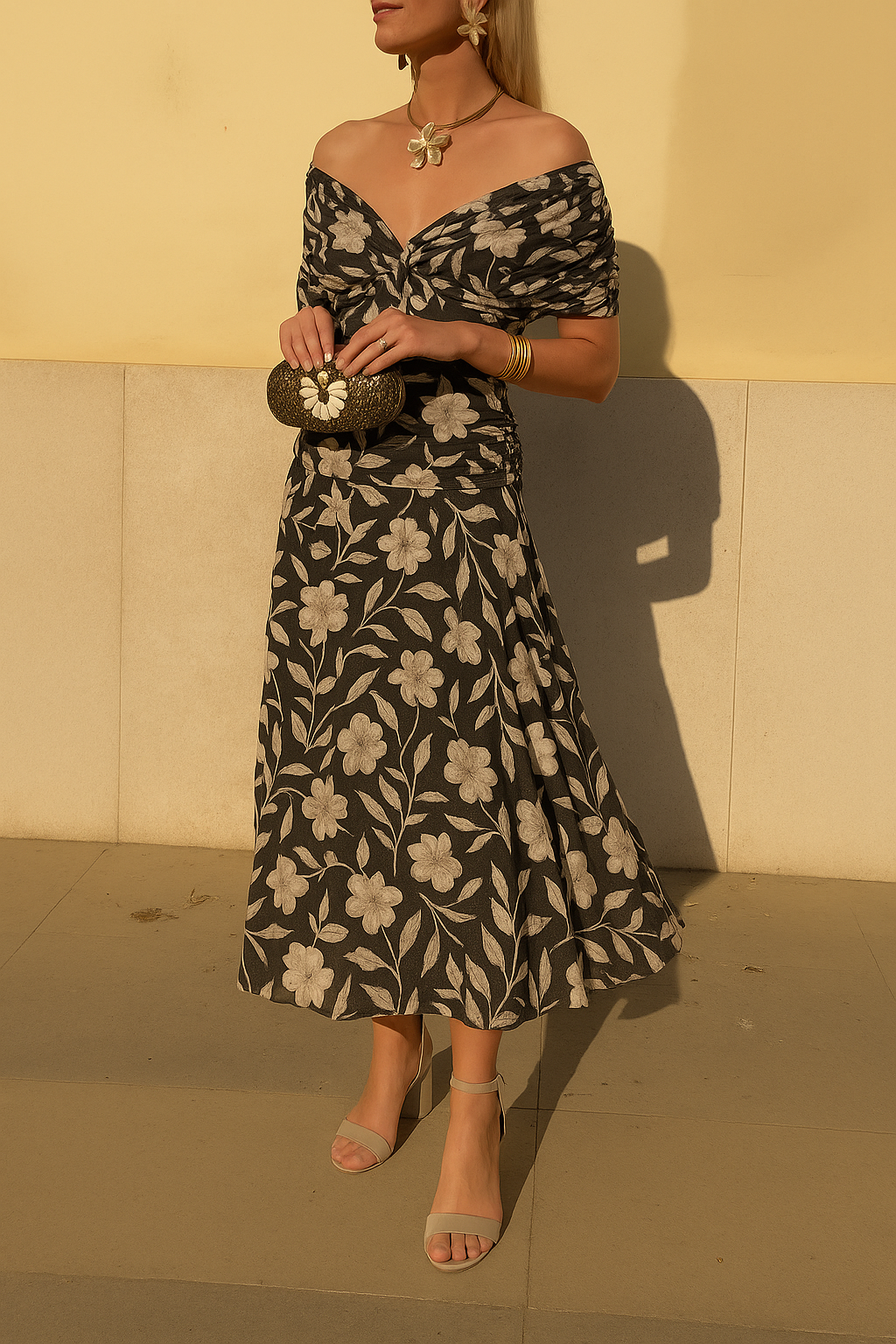 Anastasia™ | Floral Print Off-Shoulder Midi Dress