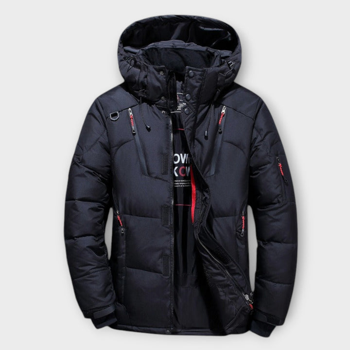Men’s Winter Parka with Hood and Multi-Pocket Design