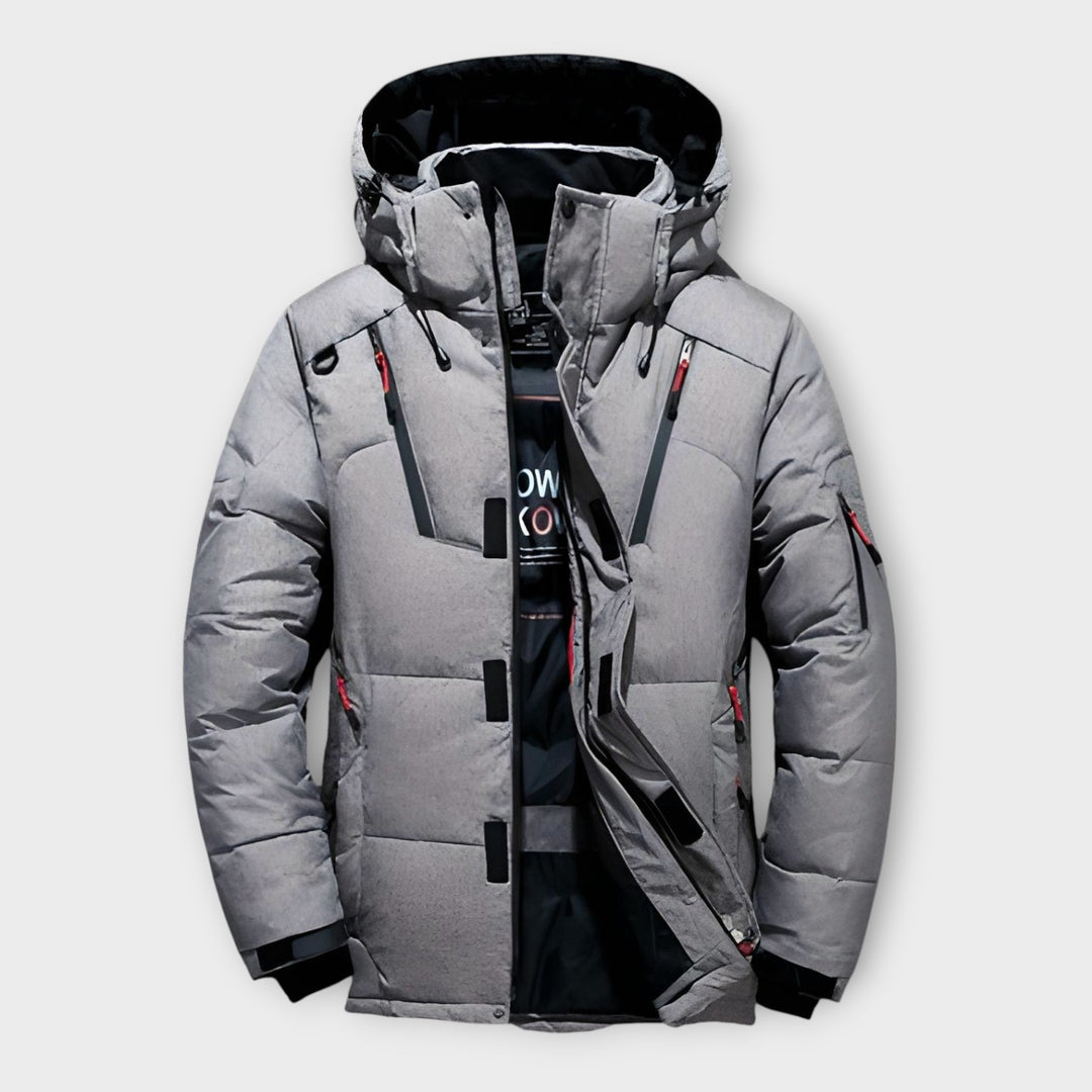Men’s Winter Parka with Hood and Multi-Pocket Design