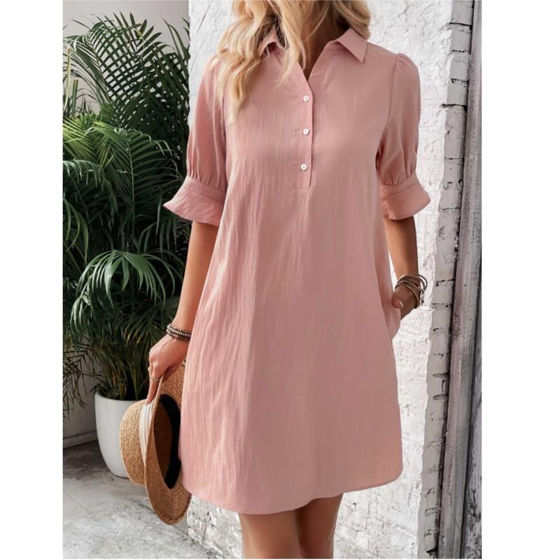 Harper | Women's Knee-Length 3/4 Sleeve Button-Down Shirt Dress
