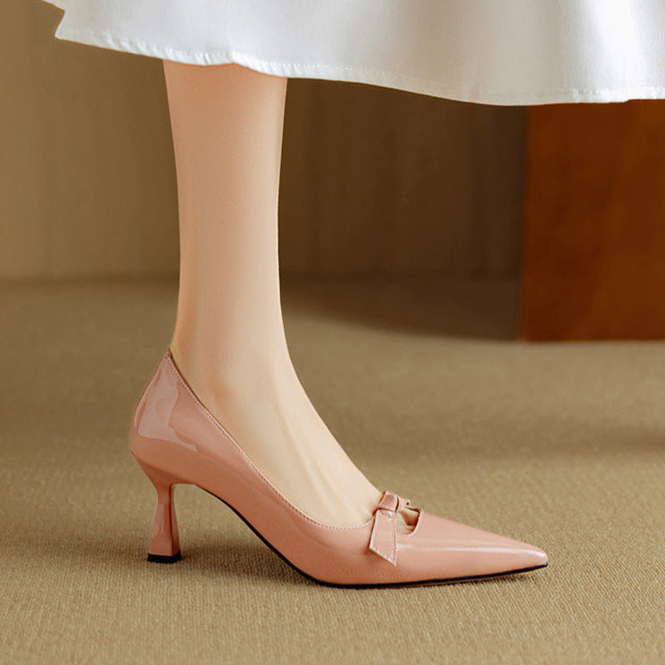 Rosalind | Women's Pointed Toe Kitten Heel Pumps with Bow Detail