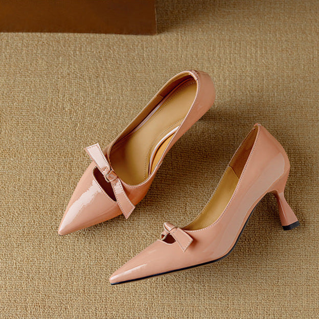 Rosalind | Women's Pointed Toe Kitten Heel Pumps with Bow Detail