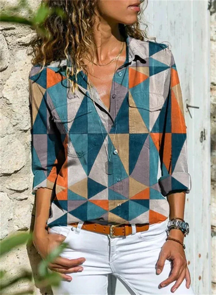 Isabelle | Women's Long Sleeve Button-Up Blouse with Floral Print
