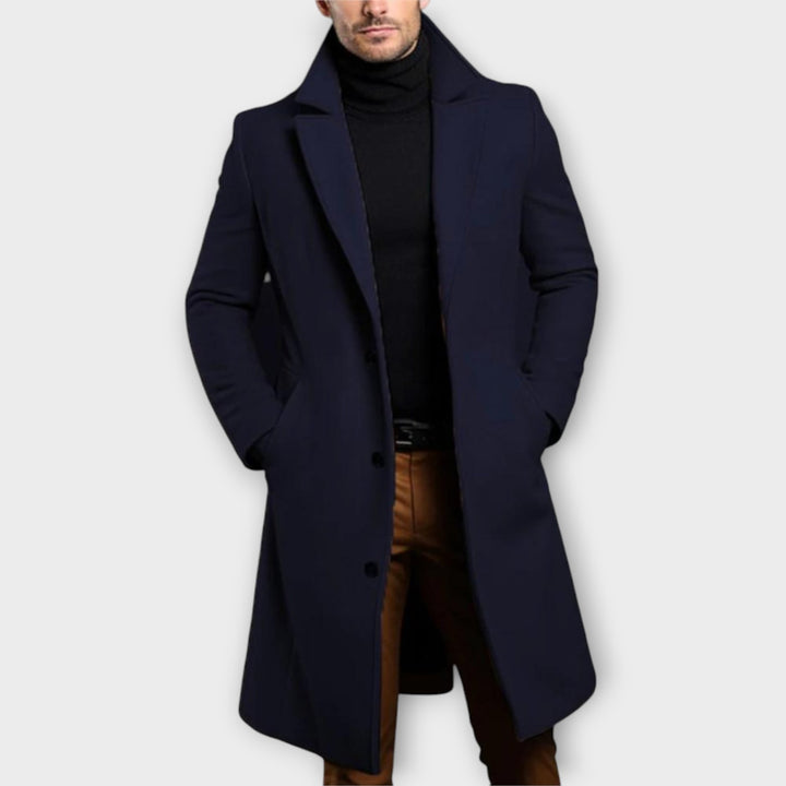 Men’s Long Tailored Overcoat with Classic Lapel