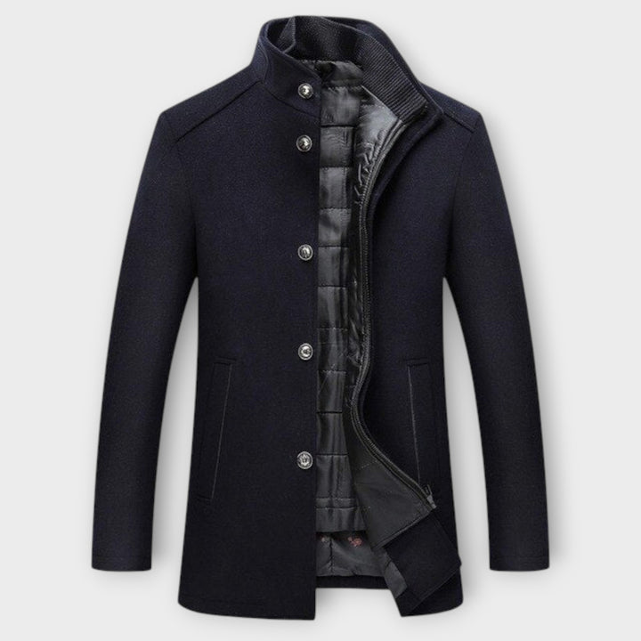 Men’s Winter Jacket with Stand Collar and Button Closure