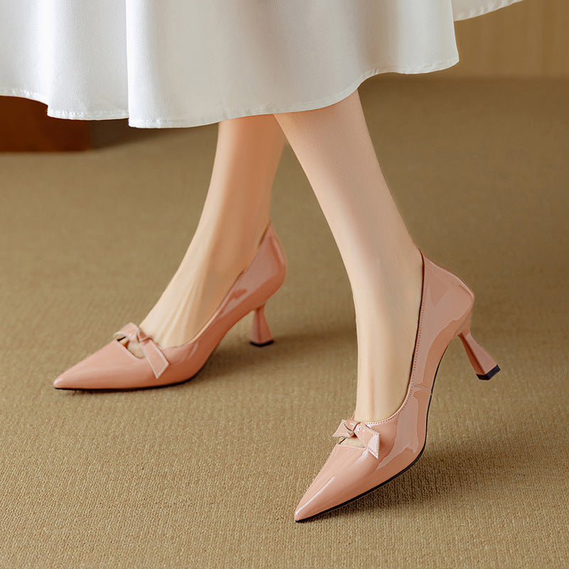 Rosalind | Women's Pointed Toe Kitten Heel Pumps with Bow Detail