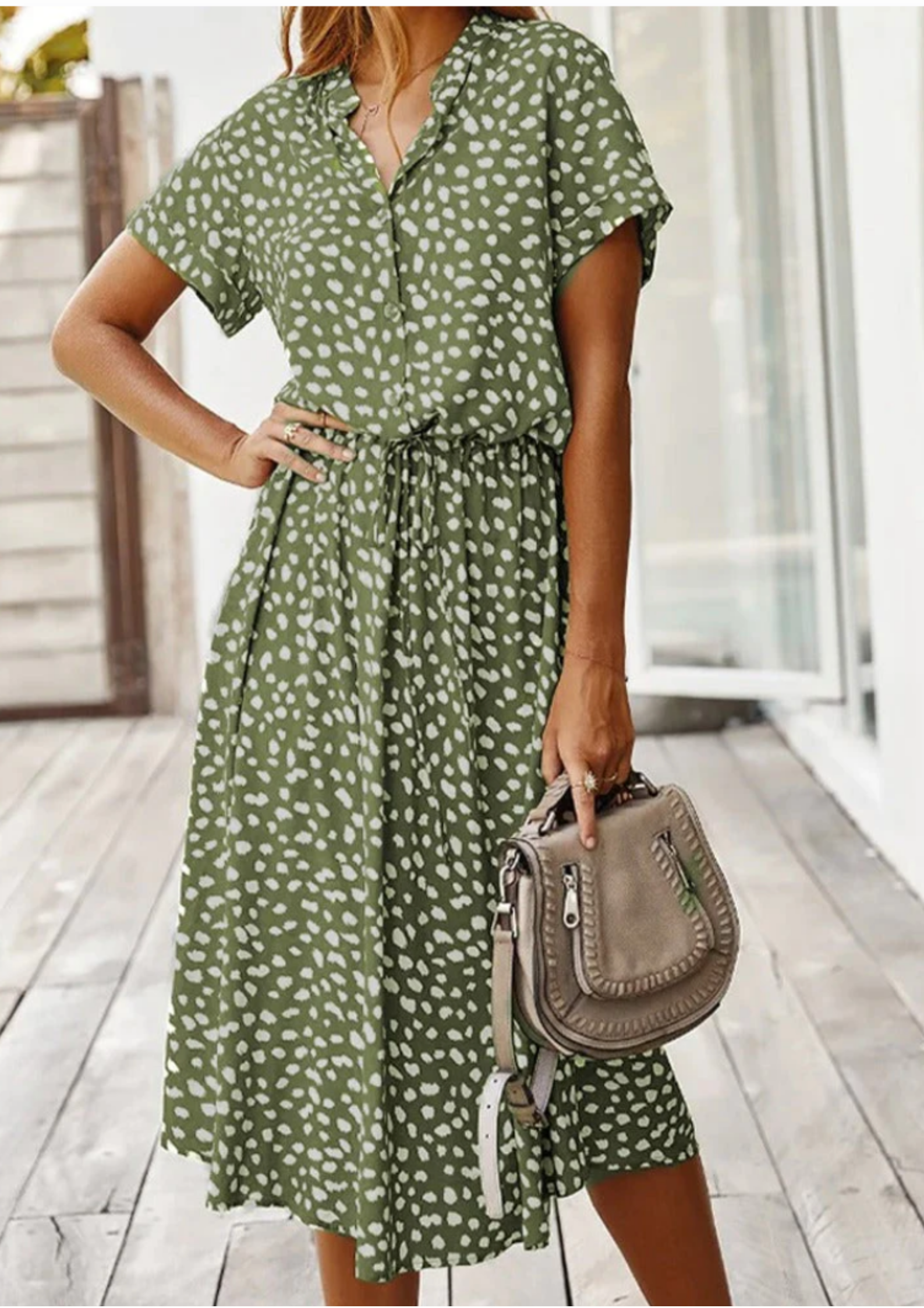 Sienna | Women's Midi Dress with Spotted Print and Button-Down Detail