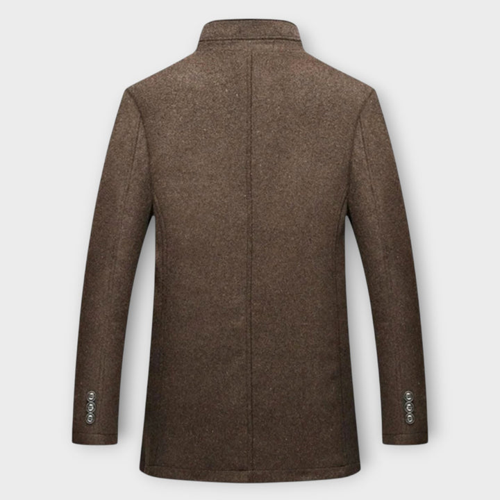 Men’s Classic Long Winter Overcoat with Structured Collar and Pockets